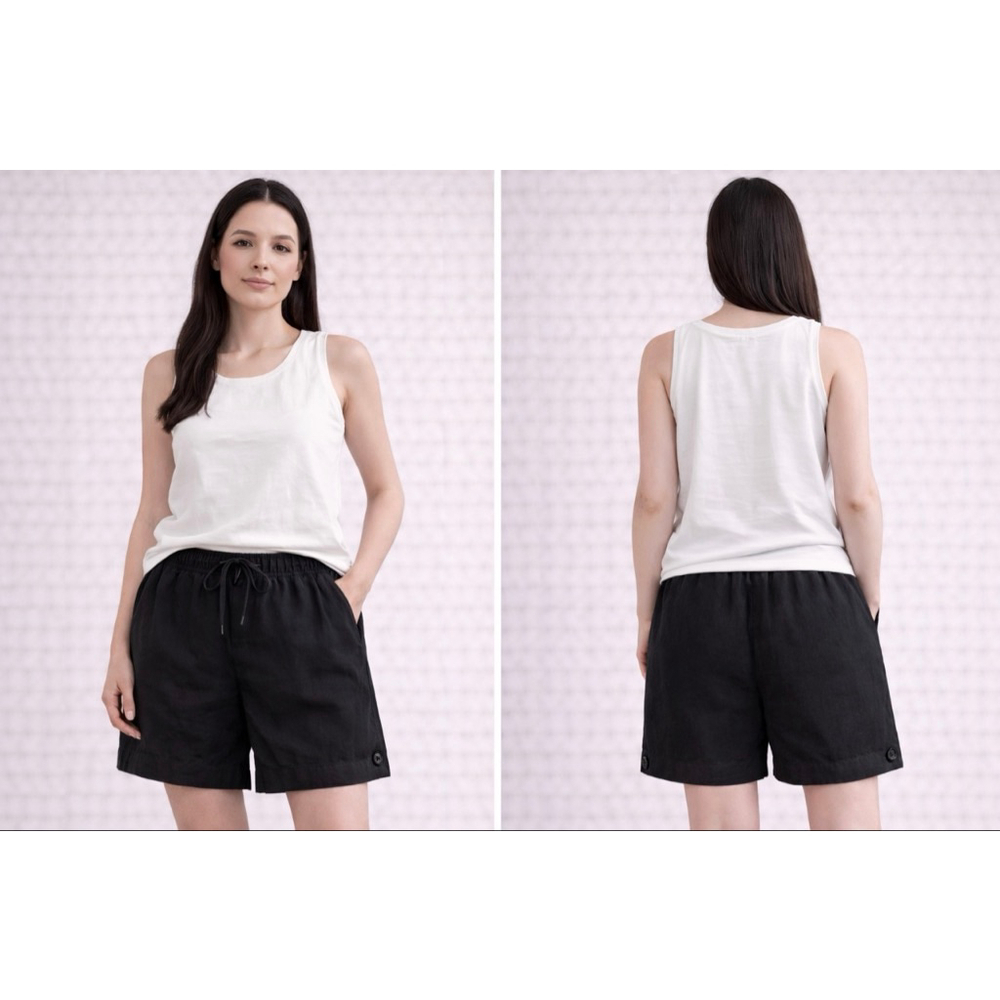 Eileen Fisher Black Organic Linen Drawstring Shorts M